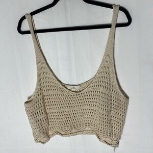 Rip Curl Beige Cotton Crochet Knit Cropped Boho Tank Top L Festival